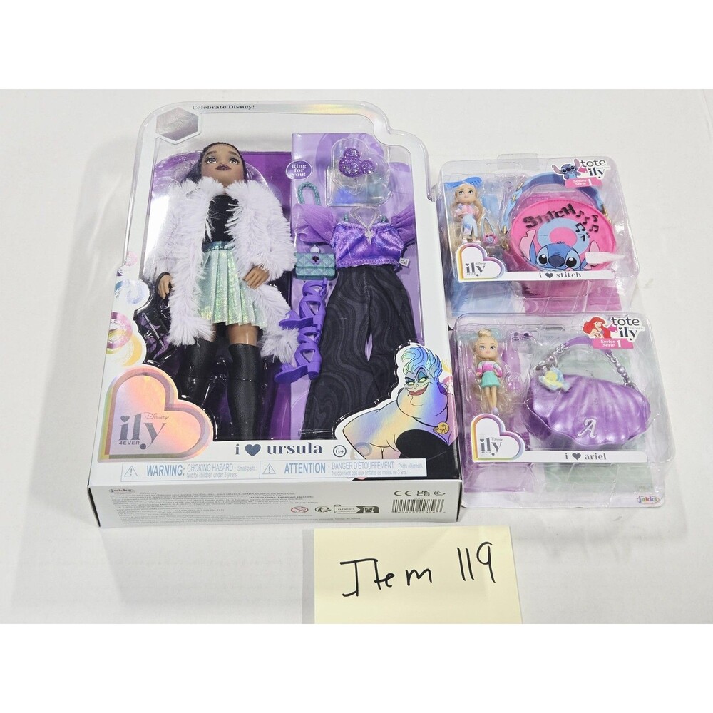 Disney Ily 4EVER I Love Ursula Doll Tote Ily Stitch Ariel Purse Lot New Set